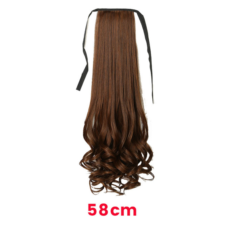 58cm damski długie kręcone włosy krawat peruka kucyk w stylu gruszki kwiat duży peruka z falowanymi włosami realistyczny długie kręcone włosy peruka z kucykiem