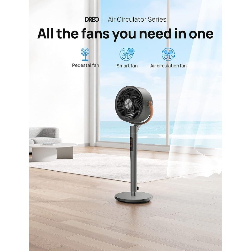 Ventilador com pedestal Dreo-smart com controlo remoto, 120 ° + 105 °, omnidireccional, ventoinhas de chão oscilantes com wi-fi/controlo por voz, ventoinha silenciosa de 43 polegadas