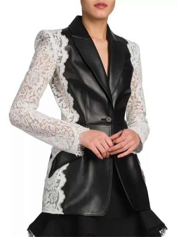 Jaket kulit domba wanita bermerek Fashion musim gugur 2023 penjualan laris lengan panjang leher-v jaket kulit domba pakaian luar pendek