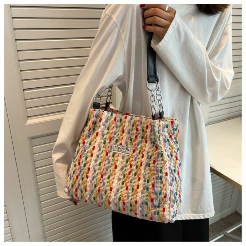 Soft Single Shoulder Bag High Quality Fashion Large Capacity Handbag Durable Buckle Knitted Bag Ladies