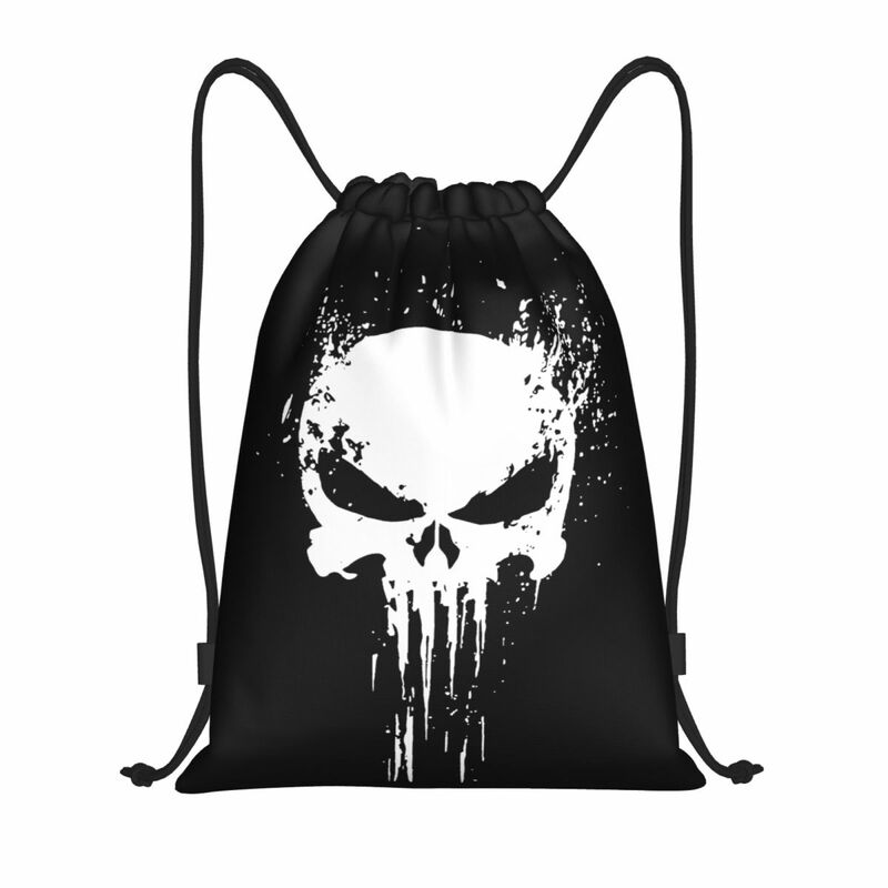 Custom Punisher Skeleton Drawstring Backpack Women Men Sport Gym Sackpack Portable Skull Bone Shopping Bag Sack
