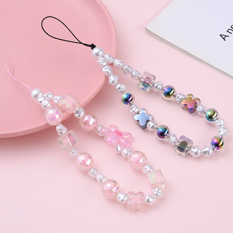 Fashion AB Color Acrylic Mobile Phone Chain Sweet Flower Telephone Chain For Anti-Loss Cellphone Lanyard Women Jewelry Accessory