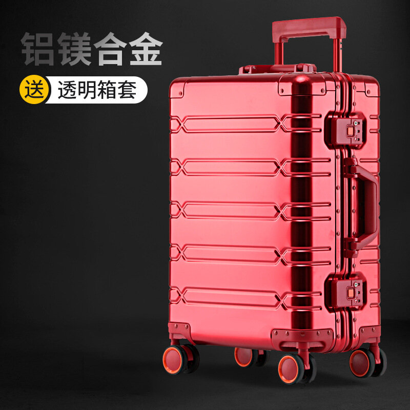 PLUENLI-Estojo do carrinho de liga de magnésio todo alumínio, bagagem de liga de roda universal, caixa de metal feminina