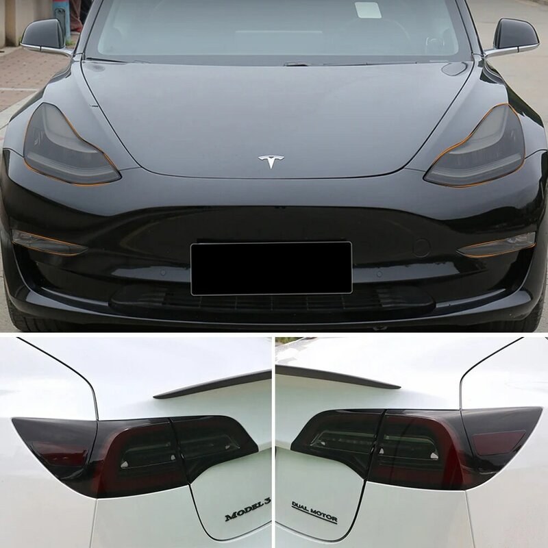Untuk Tesla Model 3 Y 2017-2023 TPU lampu depan warna hitam lampu belakang lampu kabut Film pelindung modifikasi Film berubah warna hitam