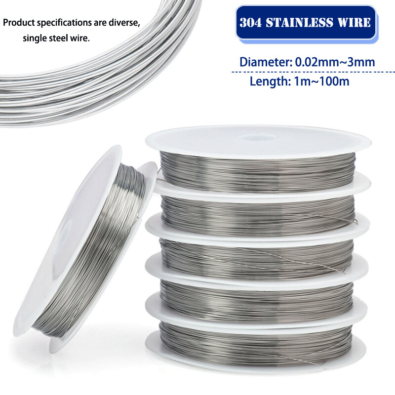 High quality 304 Stainless Wire Diameter 0.02-3.0mm Length 1m/5m/10m/50m/100m 304 Stainless Steel Wire Single Bright