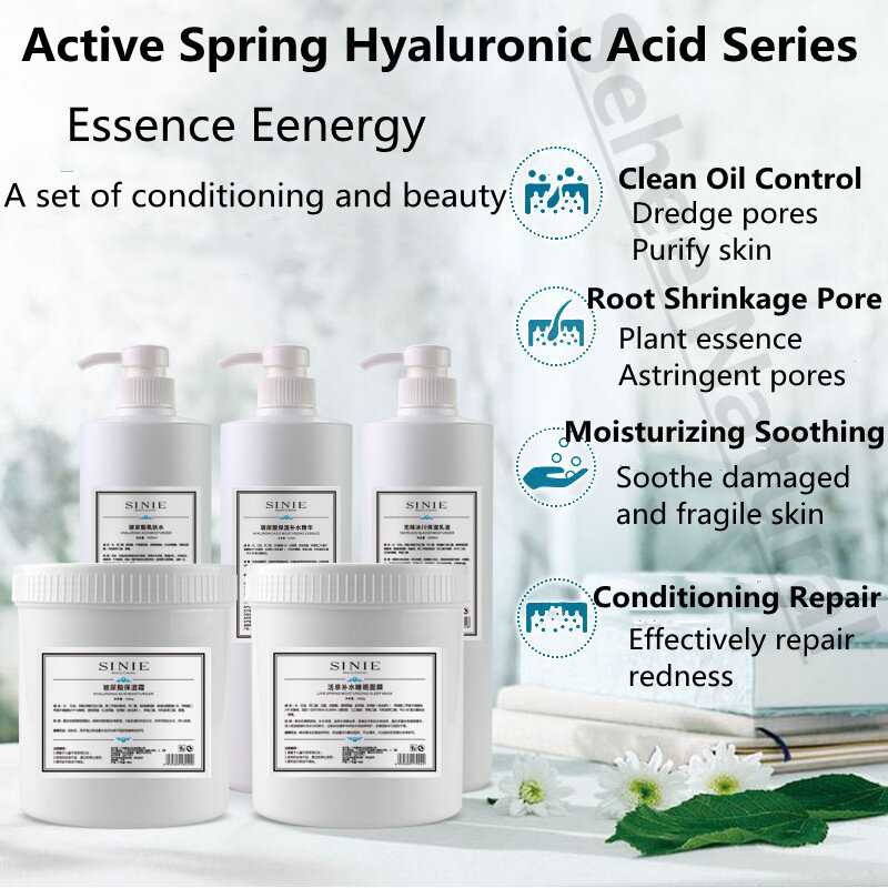 9 pces conjunto ativo primavera ácido hialurônico série equipamento do salão de beleza 1l grande garrafa de produtos faciais dos cuidados com a pele