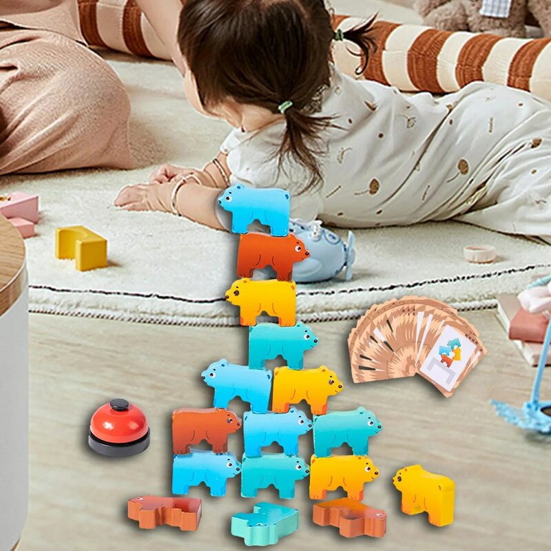 Jouets de construction de jeu d'équilibre pour enfants, motricité fine, animaux mignons, blocs empilables, jouet en bois, cadeau