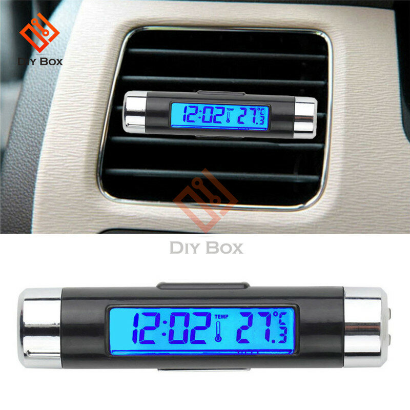 Portátil 2 em 1 carro digital lcd relógio/display de temperatura relógio eletrônico termômetro carro digital relógio tempo acessório do carro