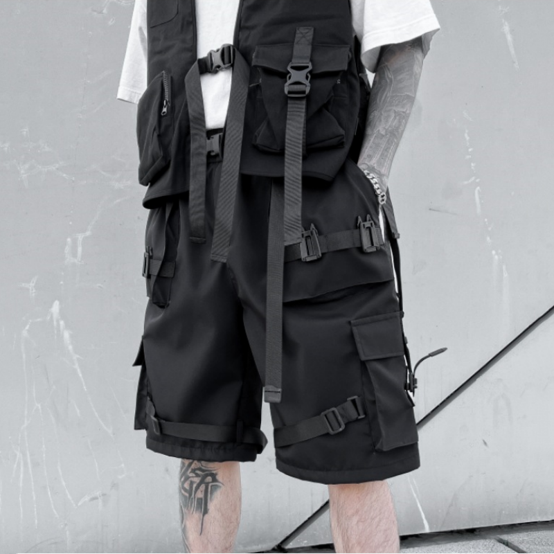 Мужские шорты-карго в техническом стиле, летние тактические прямые укороченные штаны с несколькими карманами, Y2K, 2024