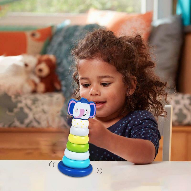 Rainbow Tower Toy Kid's Rainbow Stacked Sorting Toy Brain Development Toys Early Childhood Education Puzzle Ring Montessori Toys