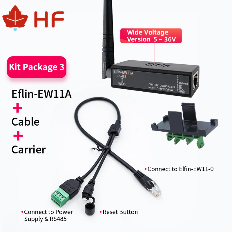 Elfin-EW11A-0 Dispositivos de rede sem fio, Modbus TPC, Função IP, RJ45, RS485 para servidor serial WIFI, DTU, menor serial, 5-36V