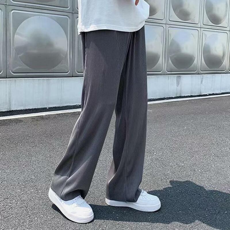 Men Trousers Quick-drying Men's Sport Pants with Wide Leg Side Pockets for Gym Training Jogging Elastic Waist Solid Color