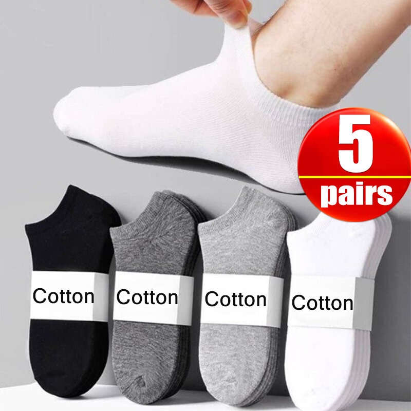 Calcetines tobilleros de algodón para hombre y mujer, calcetín Invisible, transpirable, Color sólido, negro, blanco y gris, 5 pares
