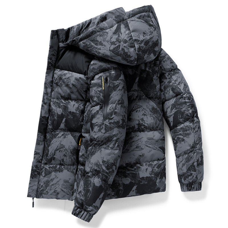 2023 Winter Youth Fashion Trend Handsome Camo Down Coat Men's Outdoor Sports Leisure Hooded Warm Cotton Coat