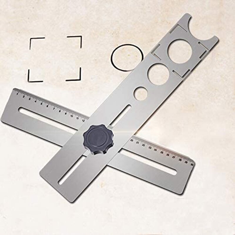 Multi-Functional Stainless Steel Ceramic Tile Hole Locator Ruler 360 Degree Adjustable Punching Hand Measure Tools