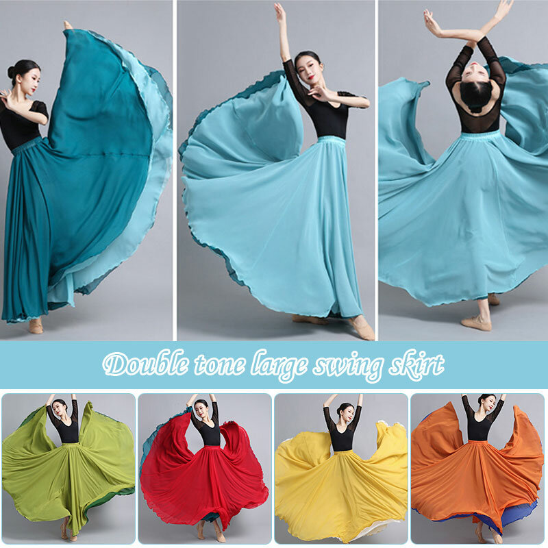 540/720 Degree Women Classical Dance Skirt Chiffon Big Swing Skirt Gypsy Dress Belly Dance Costume Stage Performance Long Skirts