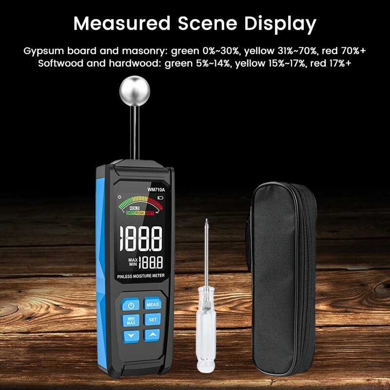 Pengukur kelembaban kayu Digital, layar LCD detektor kelembaban kayu higrometer penguji kelembaban deteksi otomatis tes basah kayu