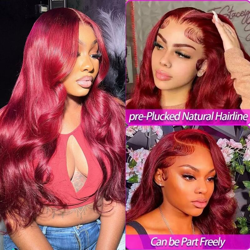 Burgundy Body Wave Human Hair Lace Front Wig 13X4 HD Burgundy Body Wave Brazilian Free Part Human Hair Wig With Baby Hair