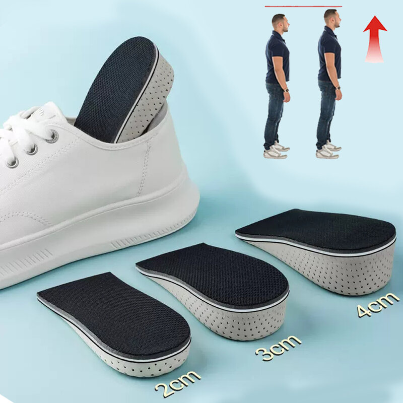 Palmilhas de espuma de memória de 2-4cm para sapatos homens aumento de altura modelos respiráveis palmilhas absorventes de suor para pés acessório de corrida