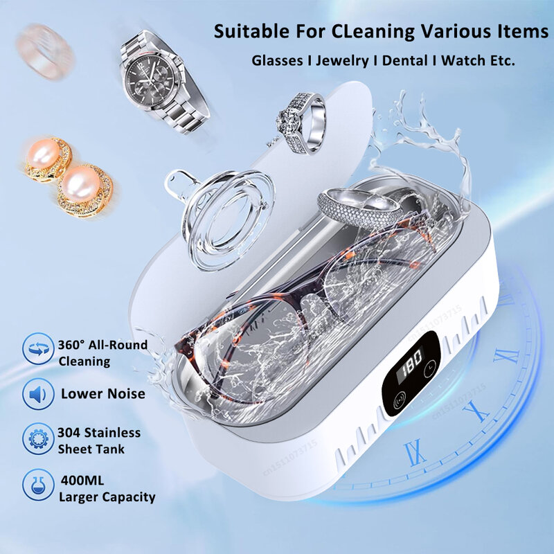 Máquina ultrasónica para limpieza de gafas, limpiador de joyas de alta frecuencia, baño para lavado de joyas
