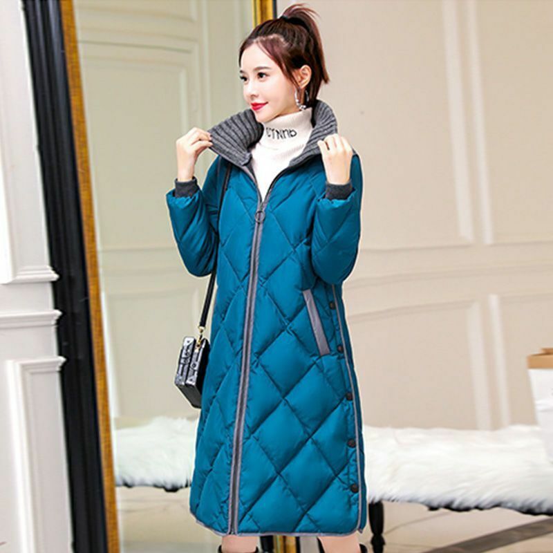 2024 Women Clothing Loose-fitting Parka Winter Fashion Warm Shiny Jacket Long Solid Stand Collar Cotton-Padded Coat T514