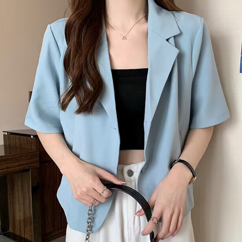 Summer Blazers Women Blazers Polyester Short Sleeves Single Breasted Solid Color Summer Fashion Hot New Stylish
