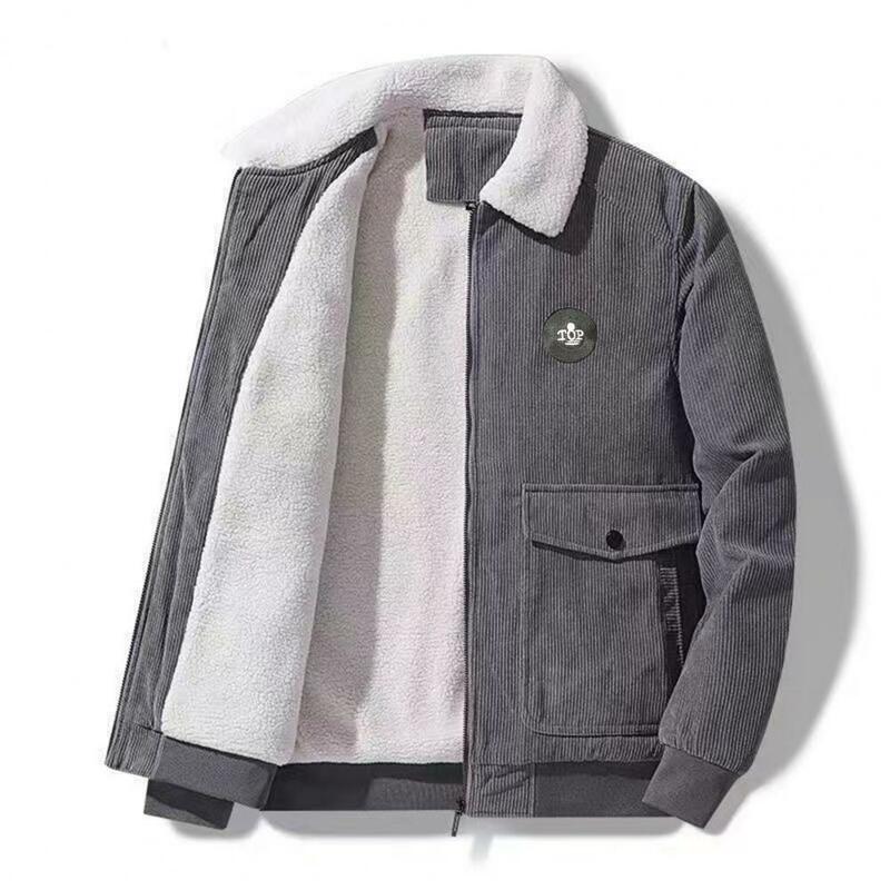 Abrigo de pana para hombre, chaqueta informal de PANA con forro polar, solapa con cremallera, Otoño e Invierno