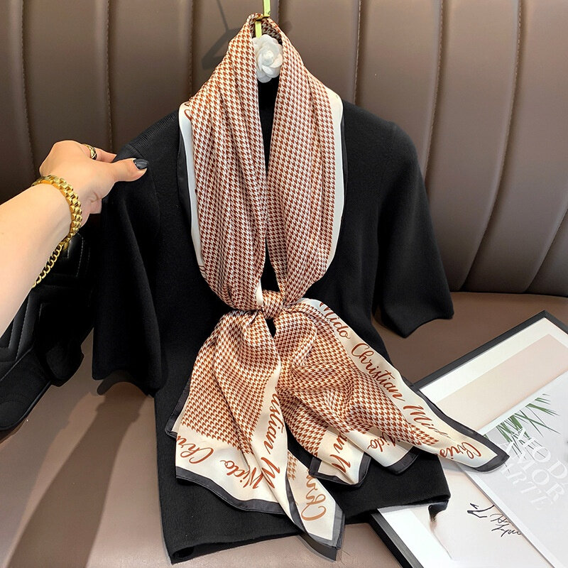 Длинный шарф популярного дизайна 2022, модный стильный солнцезащитный головной убор, всесезонные сетчатые шелковые шарфы, шали с корейским принтом 160x40 см