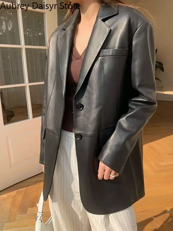 Giacca da Moto in pelle nera coreana High Street Chic blazer in pelle allentata Streetwear Ladies Fashion Trend cappotto da motociclista sottile nuovo