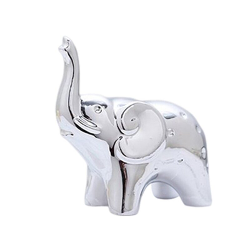 Para rzeźba słoń do dekoracji wnętrz w nowoczesnym stylu figurki rzeźby do biurko lub salonu (srebrna ceramika)