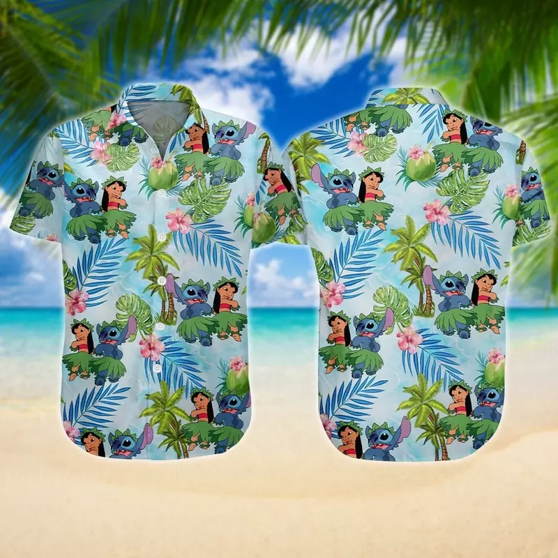 Ścieg i Lilo Surf koszula hawajska dla mężczyzn Disney koszula hawajska w stylu Casual, letnia ścieg męski damski koszula z guzikami z krótkim rękawem