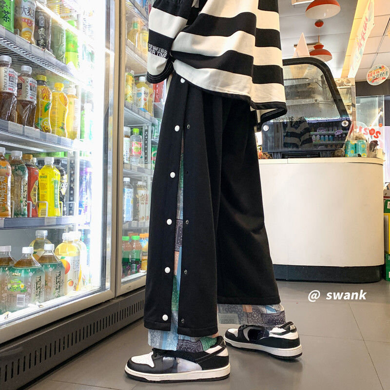 Harajuku Casual Calças Largas Homens Streetwear Patchwork Sweatpants Primavera Outono Moda Tornozelo-comprimento Calças Para Homens