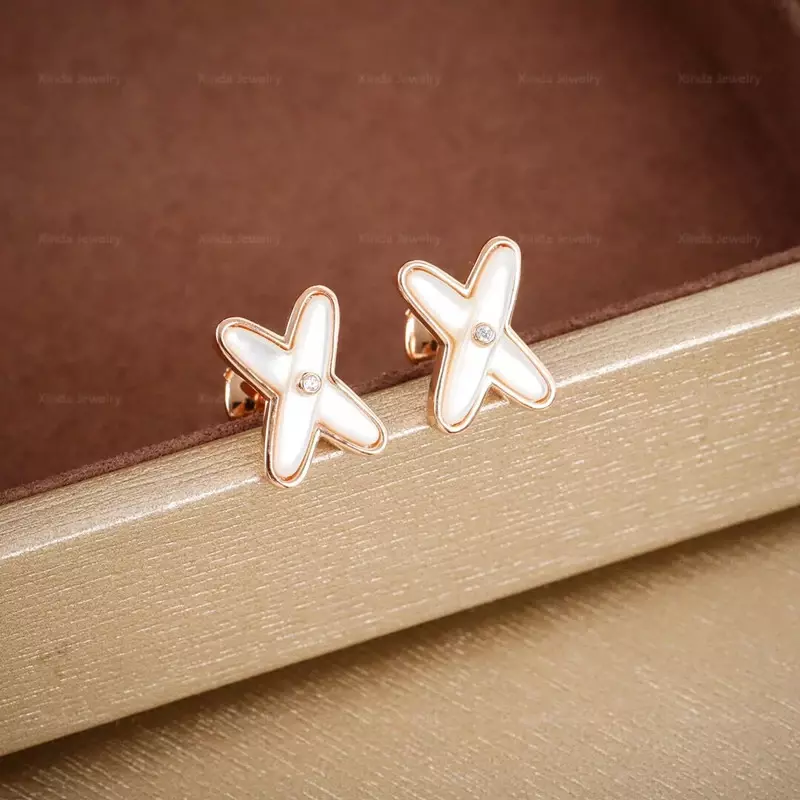 Classic S925 Sterling Silver Natural Stone Cross Earrings for Women's Elegant Fashion Brand Luxury Jewelry Banquet Gift