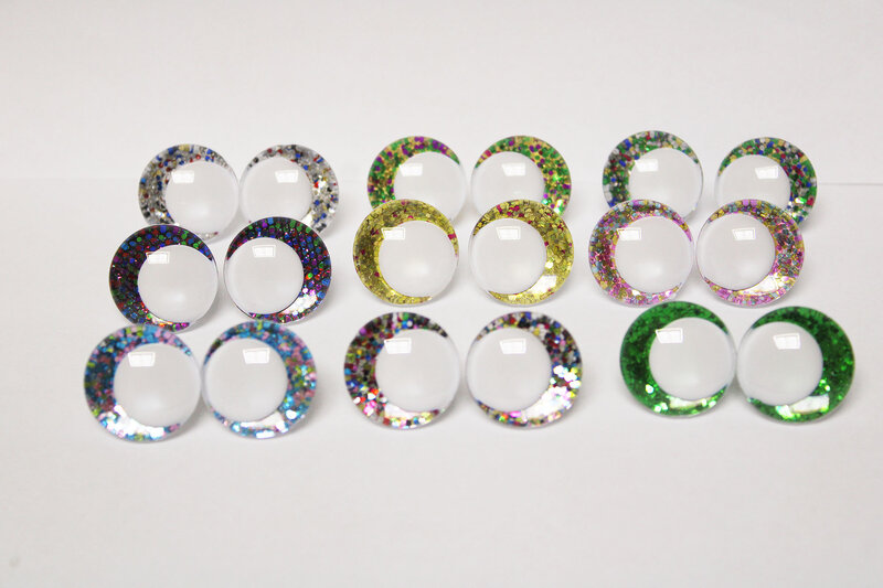10pairs  12mm to 30mm  white pupil gliter eyes 3D COMICAL ROUND GLITTER TOY EYES with hard washer -HS12