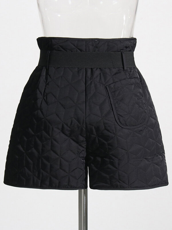 TWOTWINSTYLE-pantalones cortos de invierno para mujer, Shorts de cintura alta con bolsillo de retazos, minimalistas, con cordón, informales, nuevos