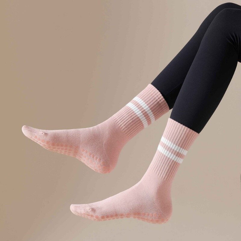 1 пара носков для йоги, носки средней длины, носки из чистого хлопка, Нескользящие силиконовые носки для фитнеса, пилатеса, женские спортивные носки, оптовая продажа