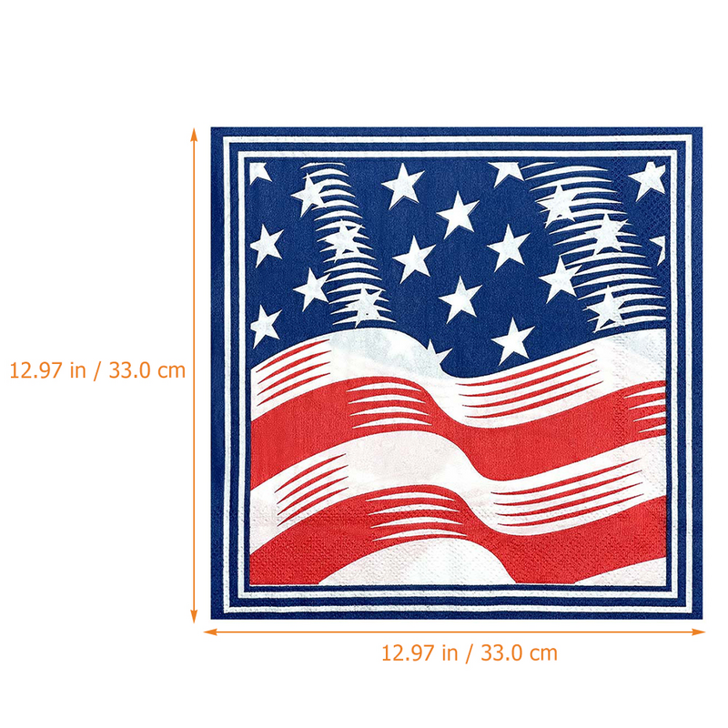 Bandeira americana de papel para mesa, guardanapos decorativos, American House Design, ouro, 40 pcs