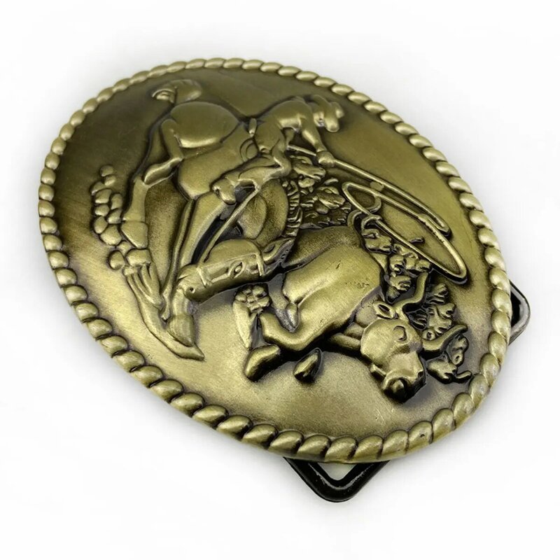 Hebilla ovalada de aleación de Zinc para hombre, cinturón de bronce, vaquero occidental, Toro de Rodeo