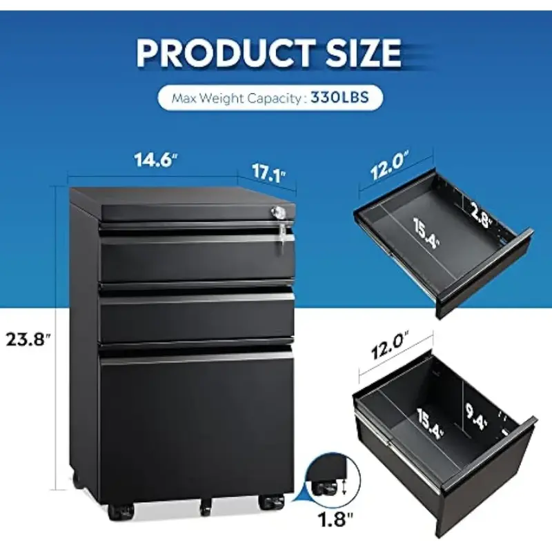 LISM DEVAISE 3MELMobile File Cabinet, Full Assembled Except Casters, Letter, Legal Size, Black, Under Desk