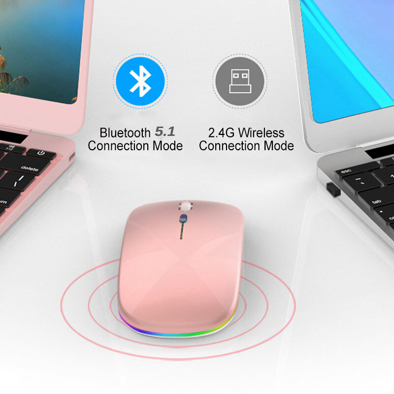 Mouse Recarregável Sem Fio Para Jogos, Bluetooth 5.1, 2.4GHz, USB, 1600DPI, Laptop, Tablet, PC, Macbook, Gamer