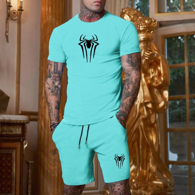 Conjunto de ropa deportiva para hombre, camiseta de manga corta y pantalones cortos deportivos de verano, conjunto de dos piezas, novedad de 2024
