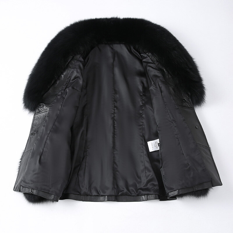 2023 Baru Musim Gugur Musim Dingin Kerah Bulu Rubah Jaket Kulit Asli Wanita Streetwear Wanita Mantel Kulit FG5077