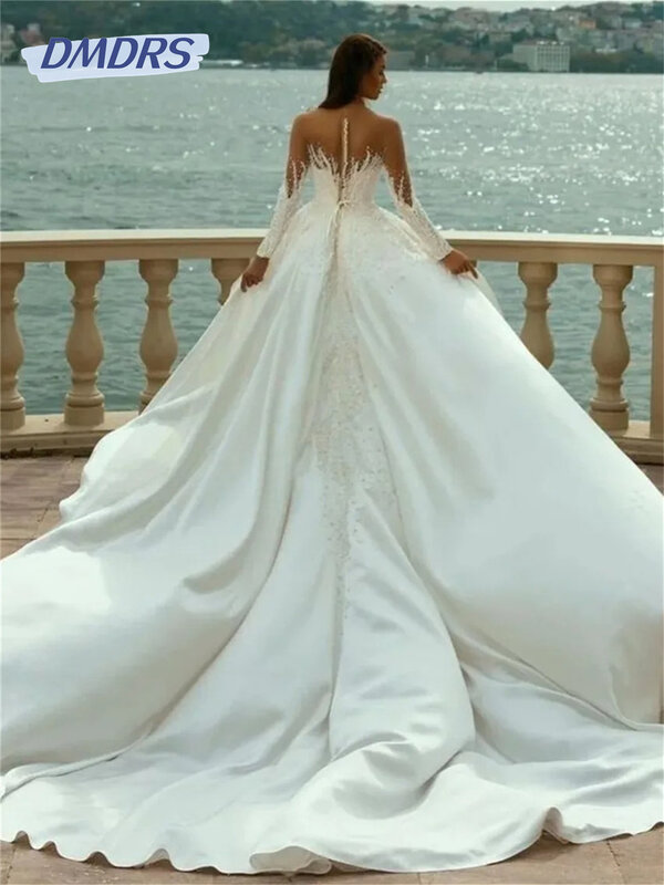 Gaun pengantin Backless seksi 2024 gaun pernikahan manik-manik elegan romantis gaun panjang selantai model A-line Vestidos De Novia