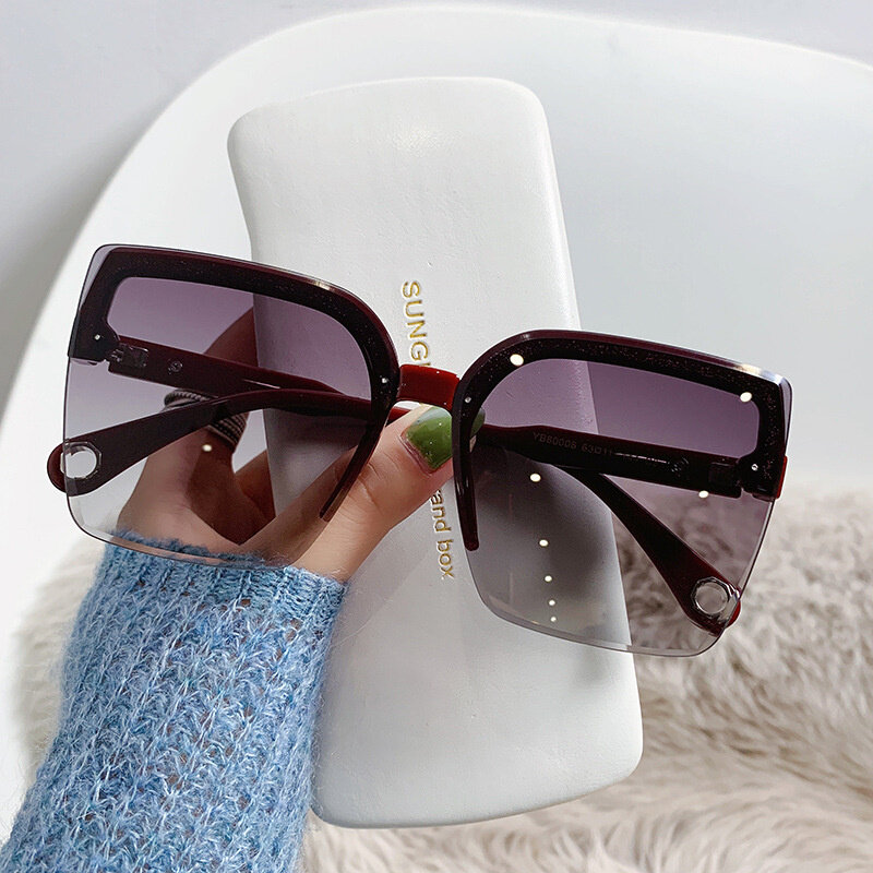 แว่นตากันแดด Man Woman แฟชั่น Rimless Vintage Square แว่นตา Sun แว่นตาออกแบบ UV400หญิง Shades