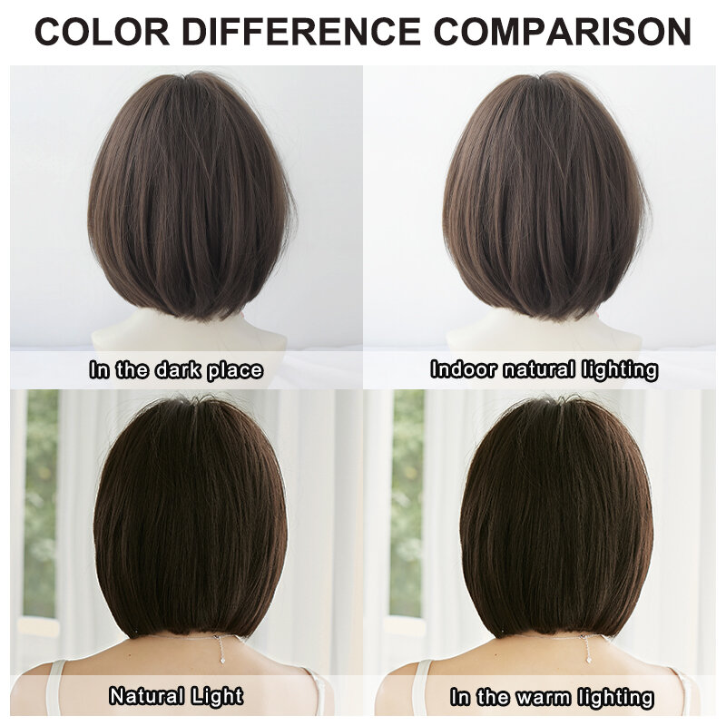 7JHH WIGS Pixie Cut Wigs High Density Short Straight Cool Brown Bob Wig for Women Daily Use Synthetic Brown Hair Wigs with Bangs