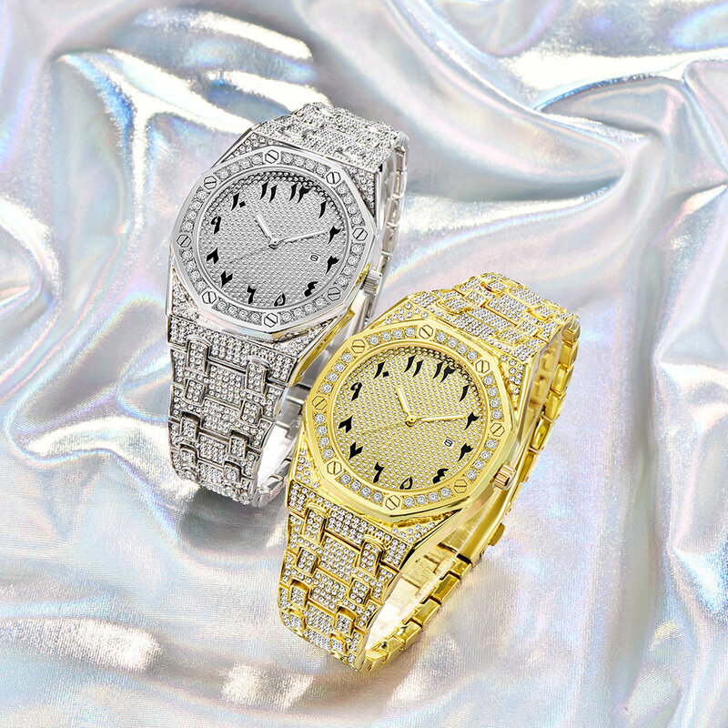 Hip Hop masculino gelado relógio de pulso de quartzo de diamante, relógio masculino, marca Top relógios de luxo, novo, Drop Shipping