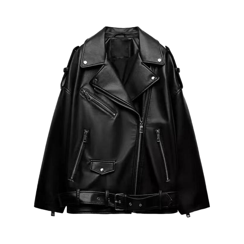 Women 2022 Autumn New Fashion Imitation Leather Loose Jacket Coat Vintage Long Sleeve Zipper Female Outerwear Chic Tops