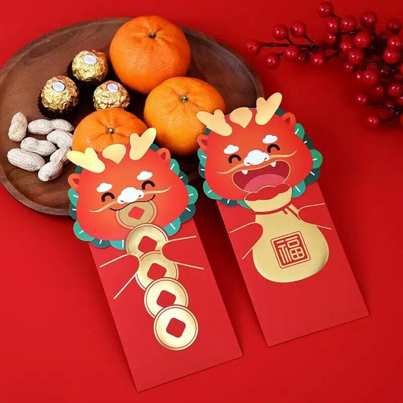 6 Stks/set 2024 Chinees Nieuwjaar Rode Enveloppen Lentefestival Rode Enveloppen Geluksgeldzak Rode Pakjes Dragon Maanjaar Decor