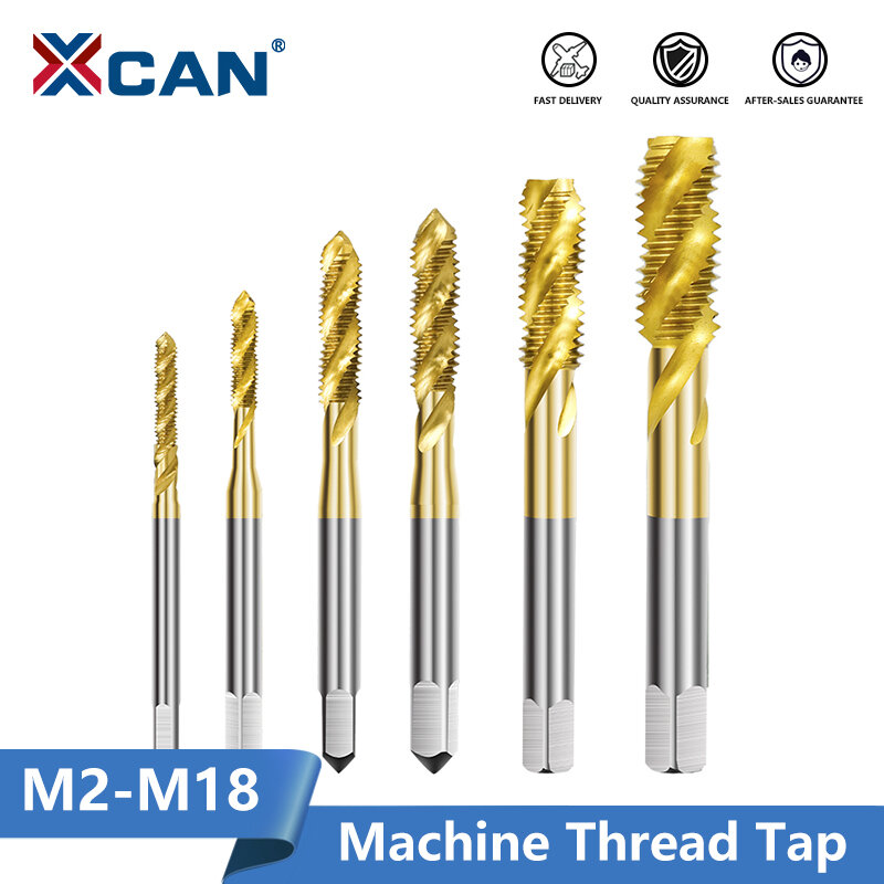 XCAN HSS Steel Screw Tap Titanium Coated Spiral Metric Thread Tap M2-M18 Machine Plug Tap HSS6542 Threading Tool Tap Drill Bit