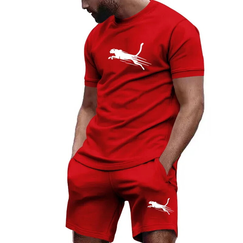 summer Hot selling T-shirt+shorts 2-piece set for men's casual fitness jogging sportswear, hip-hop breathable short sleeved set